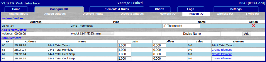 A screenshot of the Insteon I/O pm the Configure I/O tab